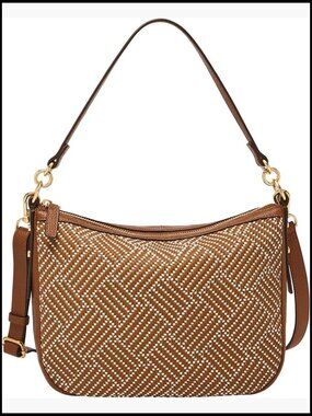 Genuine Leather Crossbody Bag Woven Design Adjustable Strap Chic Classic